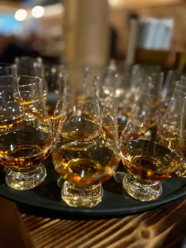 A tray of whiskey tasting glasses